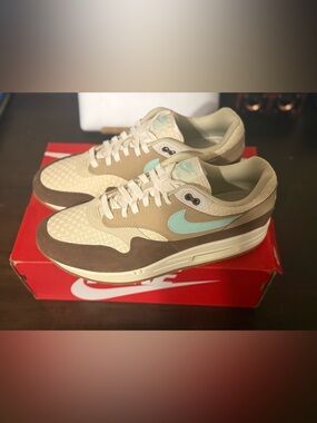 Never been worn Size 12 Beige, Brown & Teal Nike Air Max 1…perfect Summer Shoe.